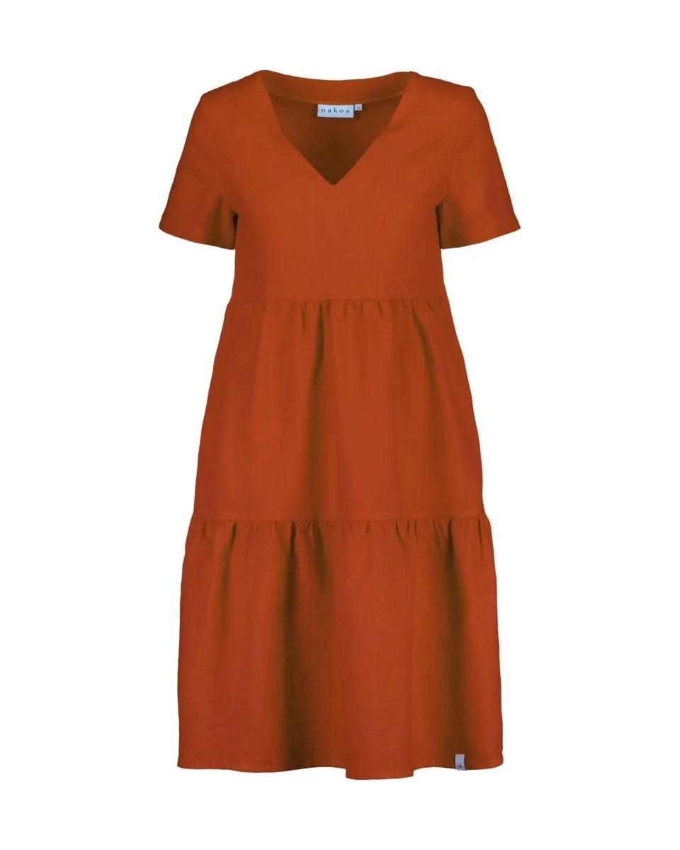Linen Layered Dress Burnt Orange