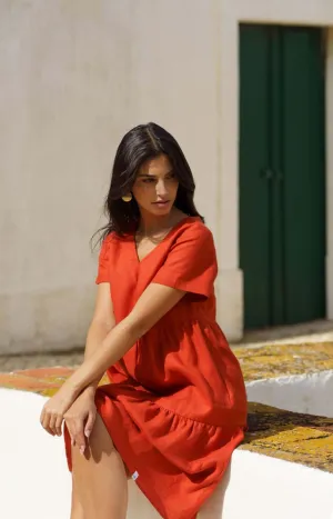 Linen Layered Dress Burnt Orange