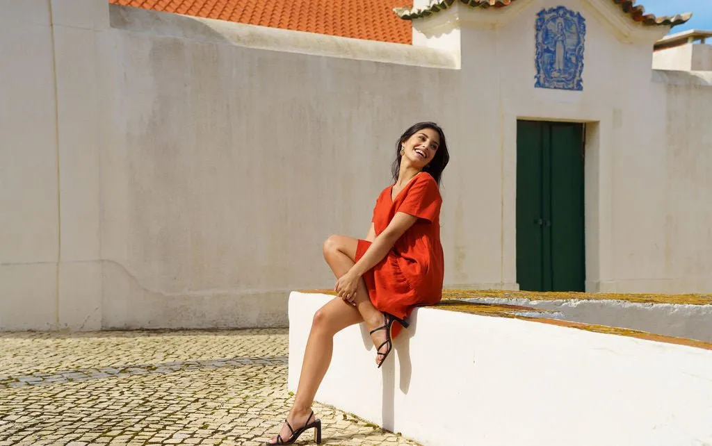 Linen Layered Dress Burnt Orange