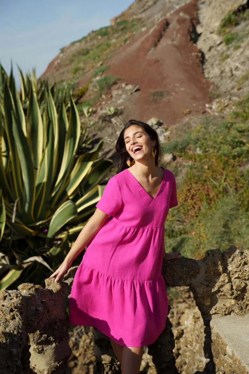 Linen Layered Dress Candy Pink