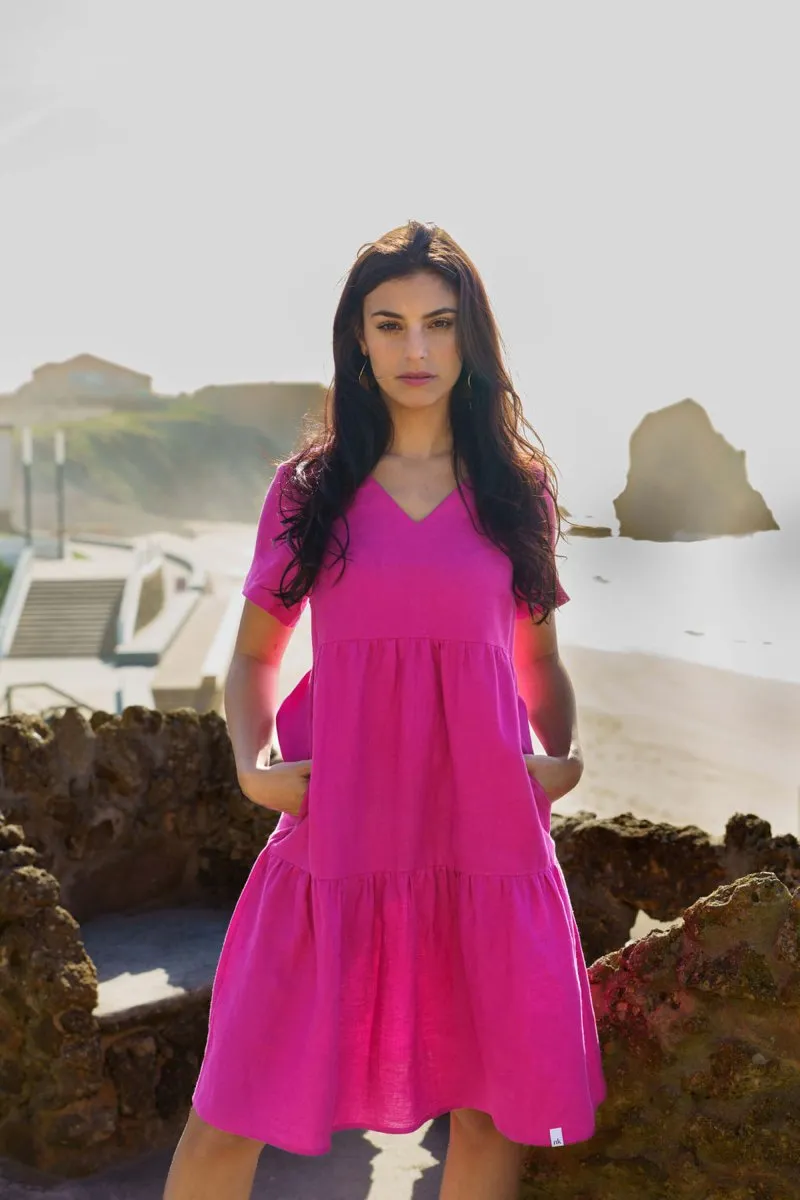 Linen Layered Dress Candy Pink