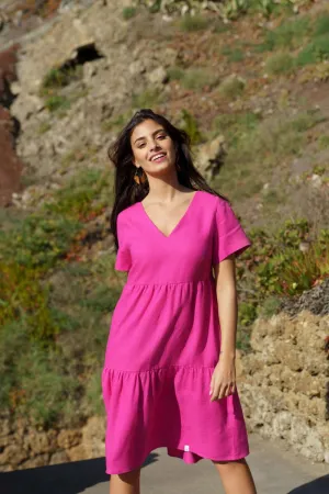 Linen Layered Dress Candy Pink