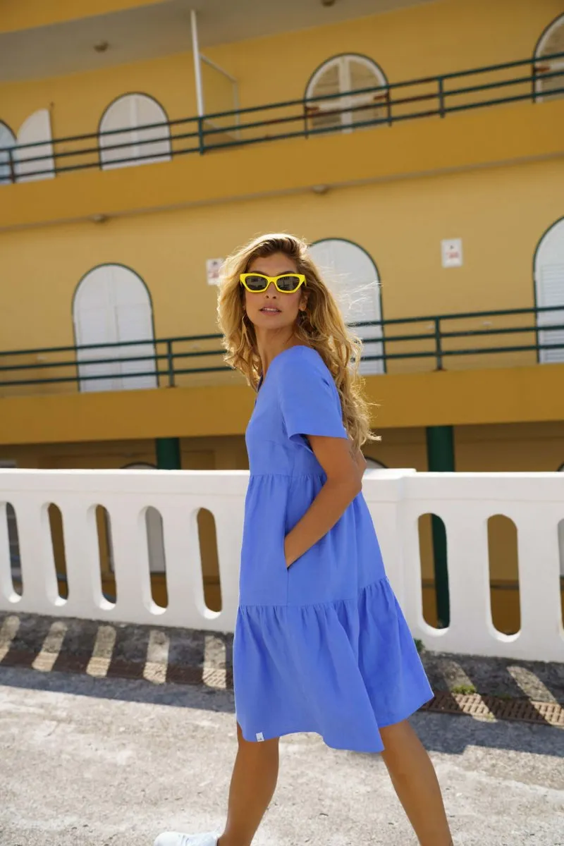 Linen Layered Dress Marina Blue