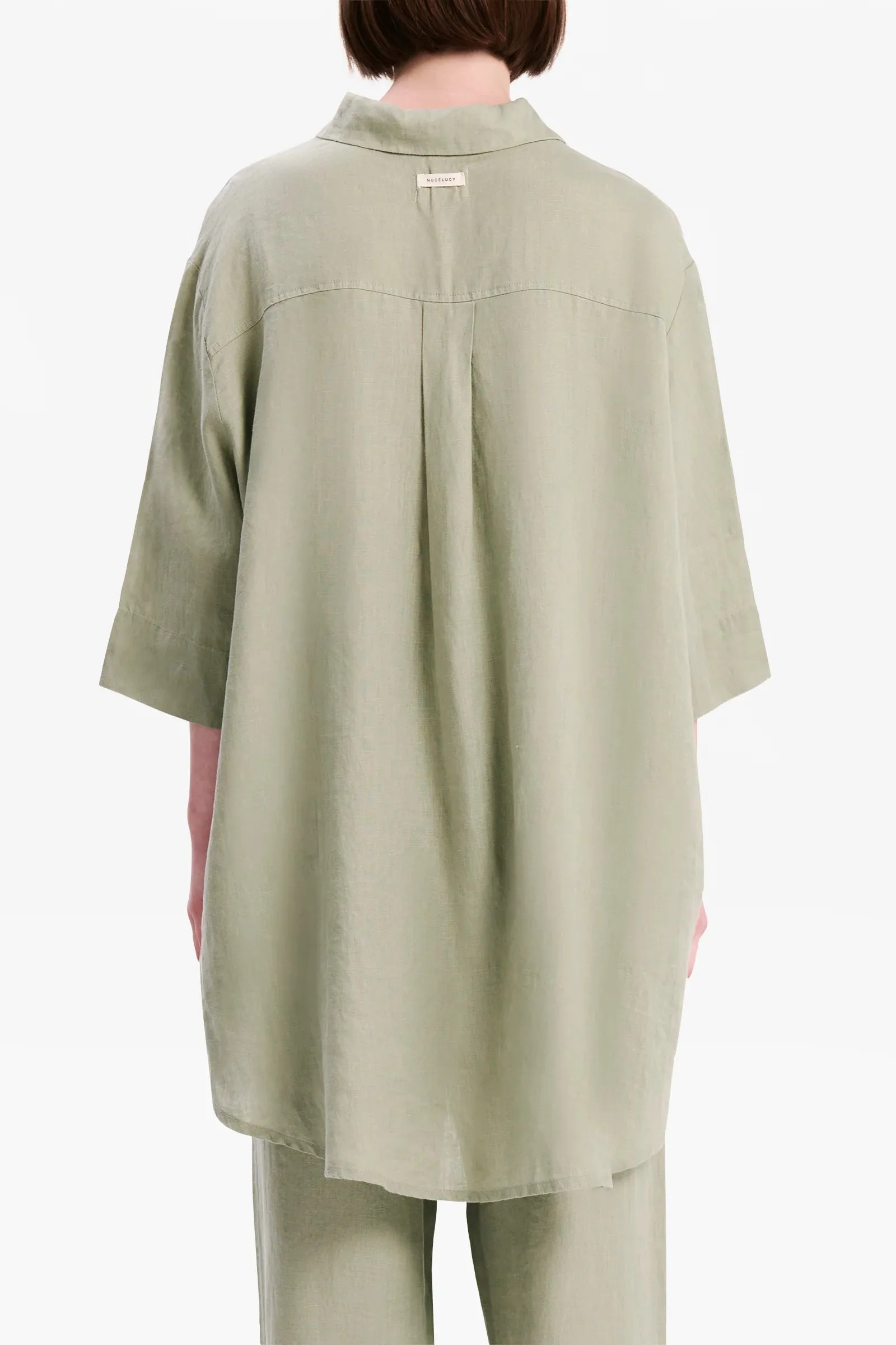 Linen Longline Shirt Olive