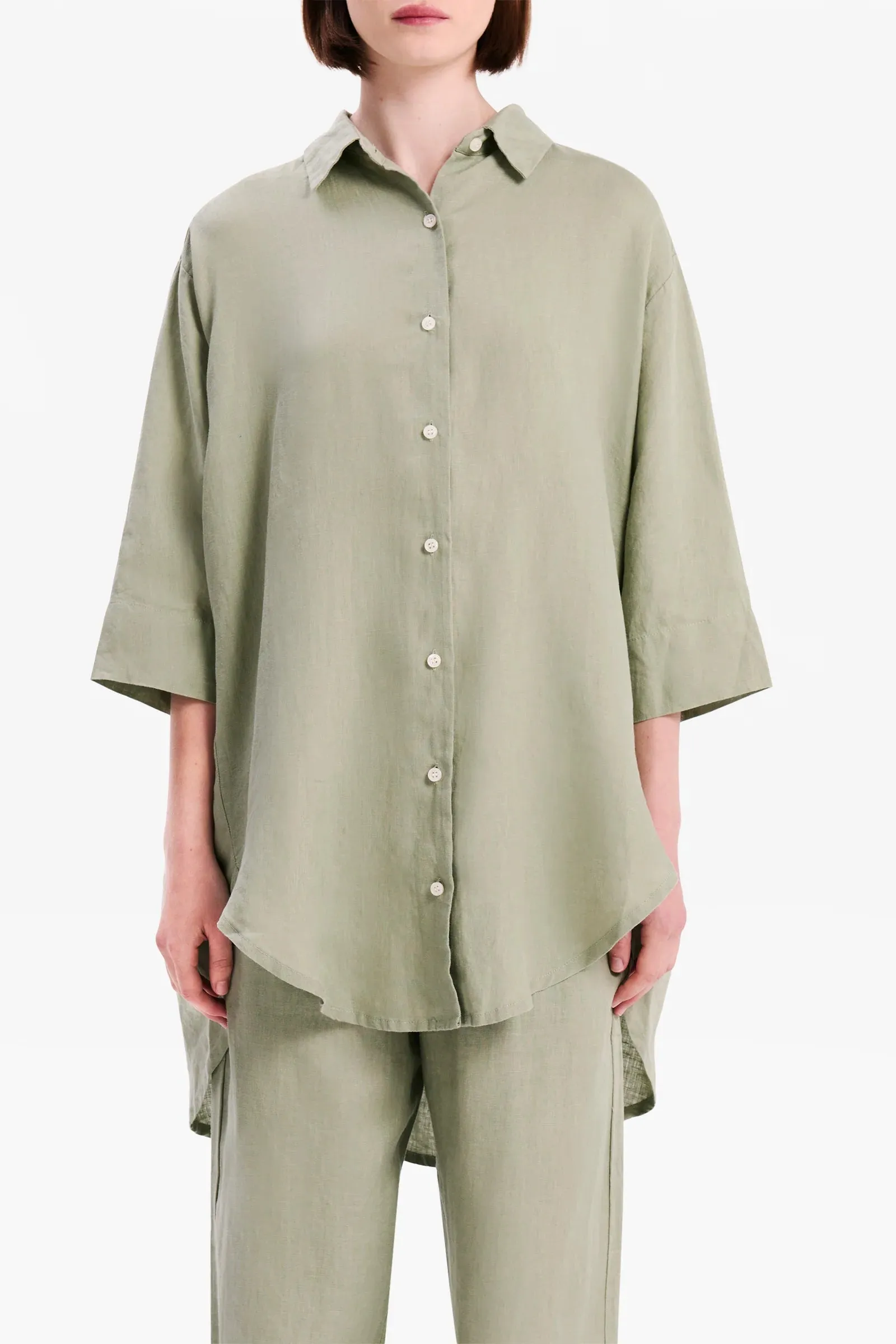 Linen Longline Shirt Olive