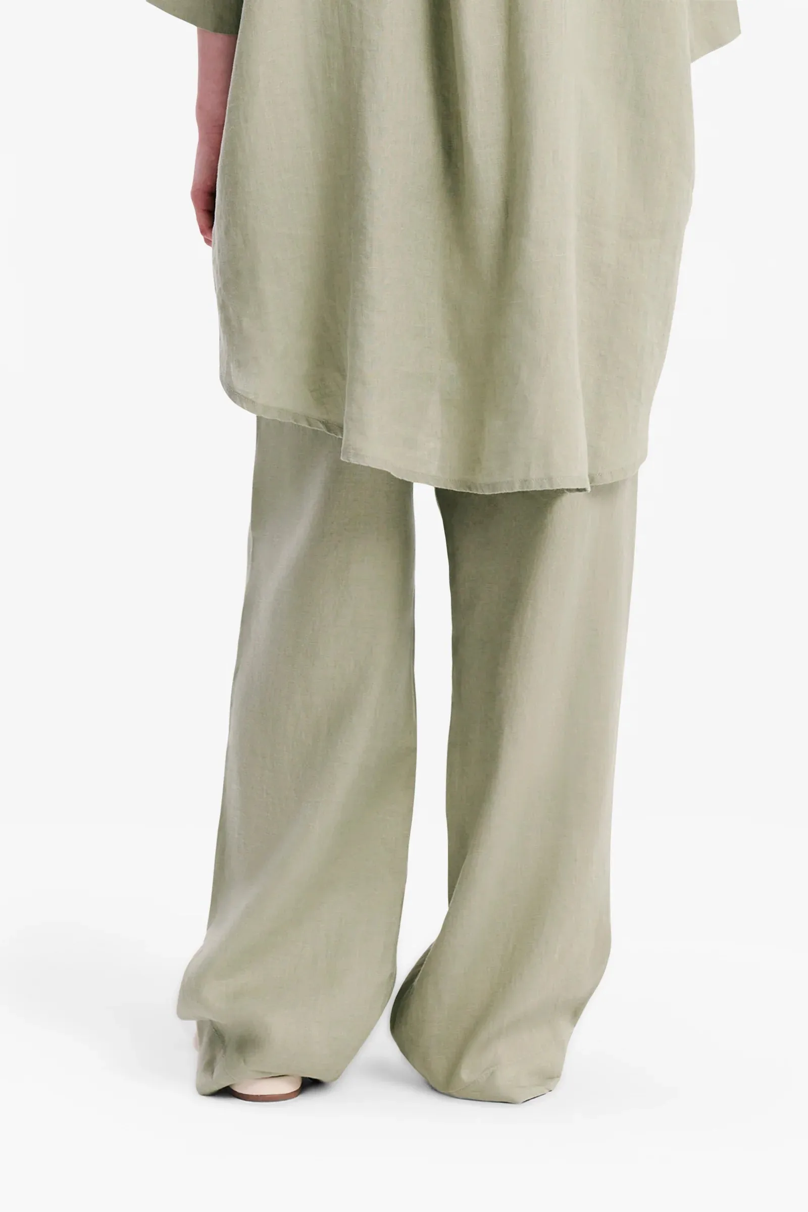 Linen Longline Shirt Olive