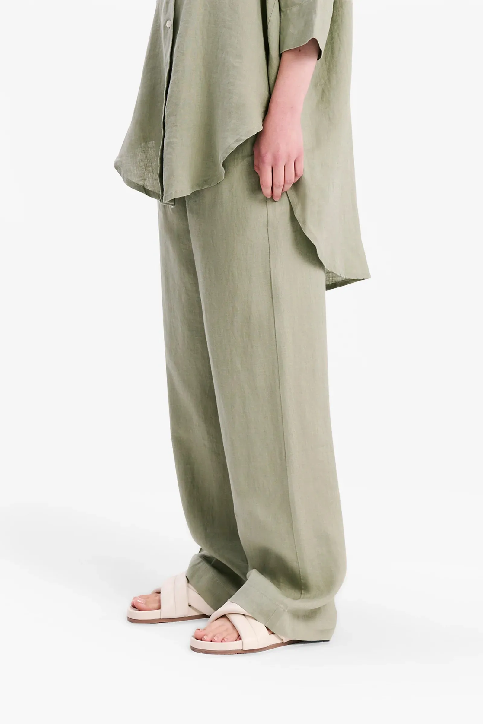 Linen Longline Shirt Olive