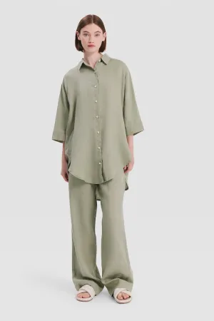 Linen Longline Shirt Olive