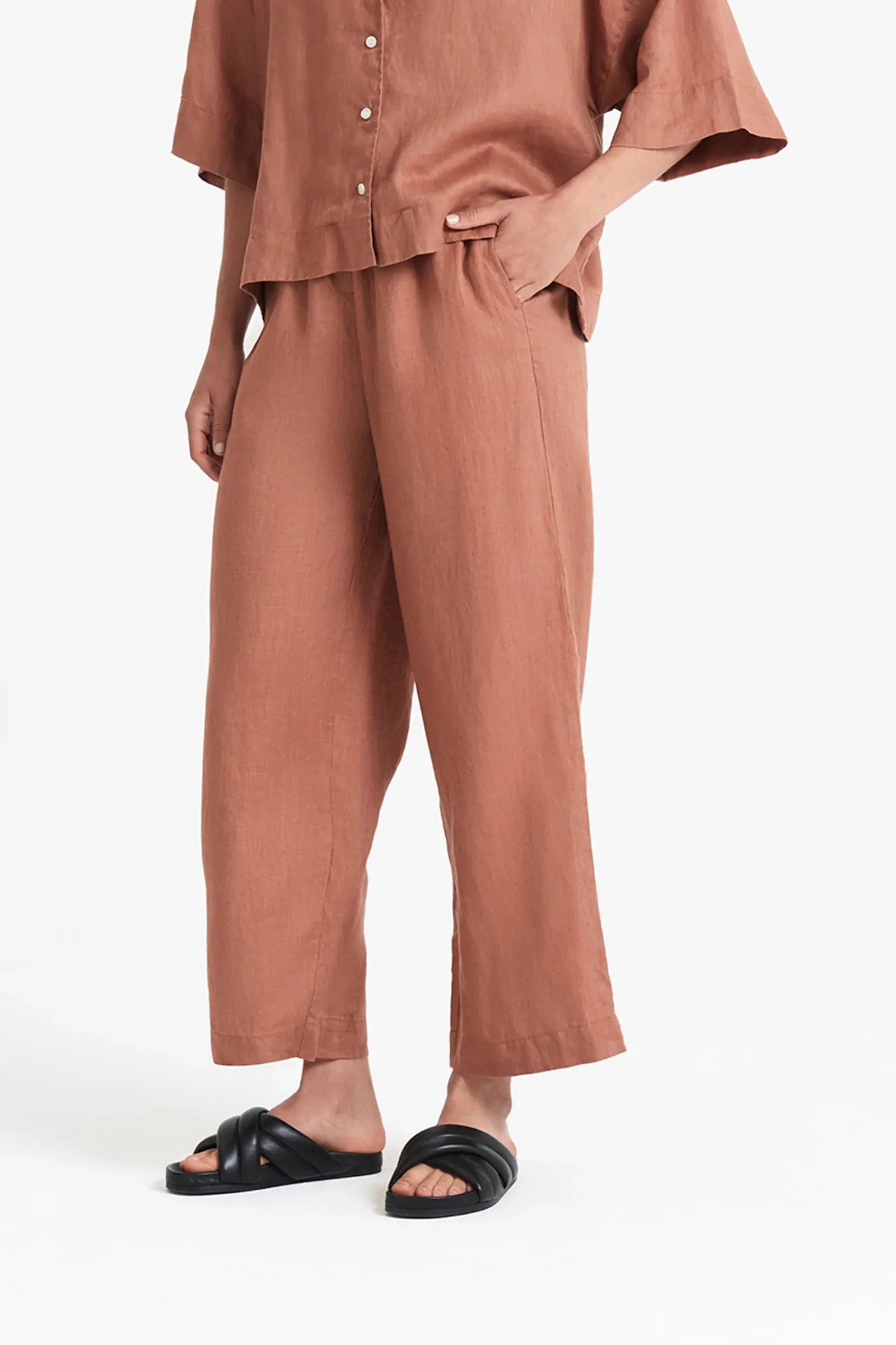 Linen Lounge Crop Pant Terracotta