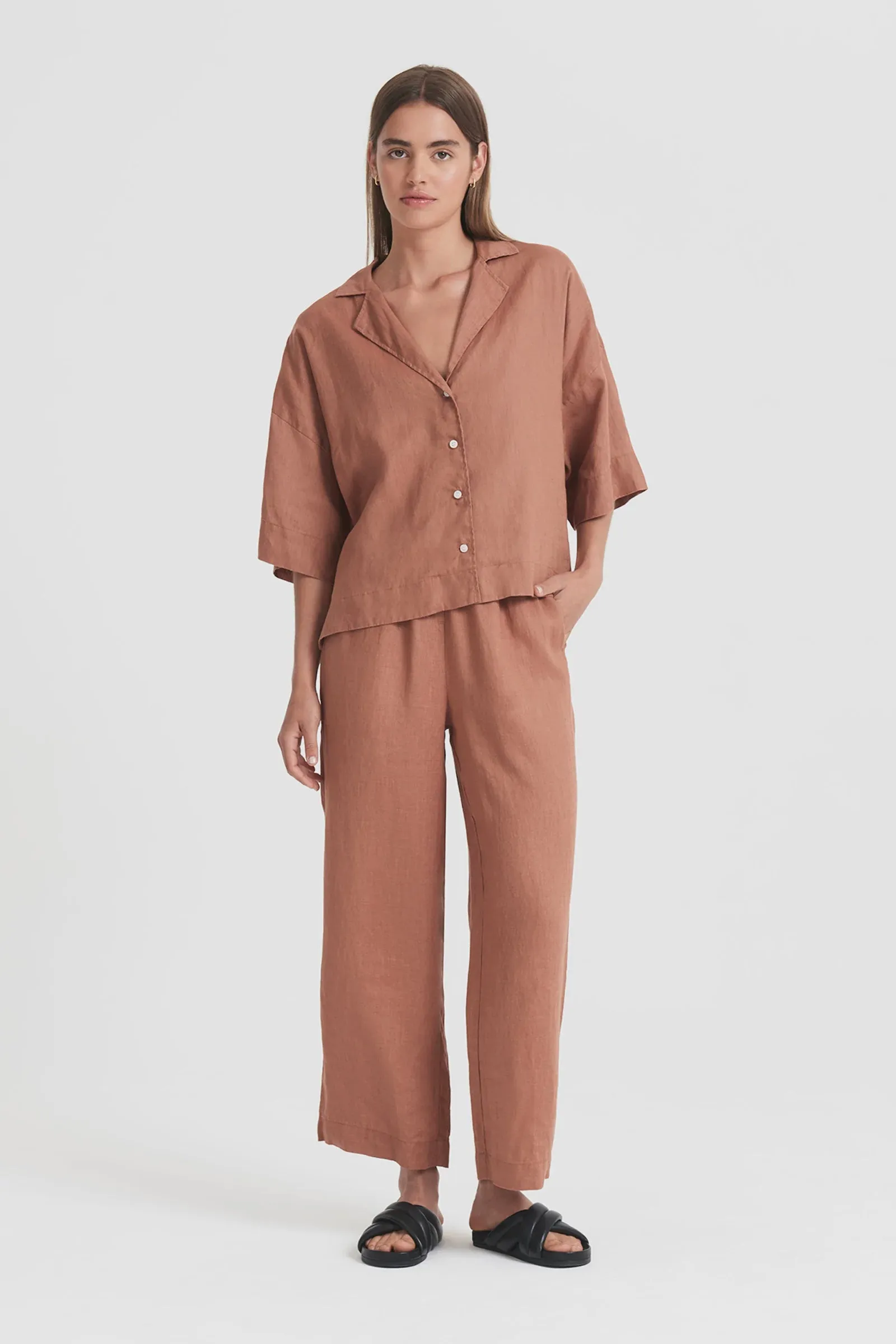 Linen Lounge Crop Pant Terracotta