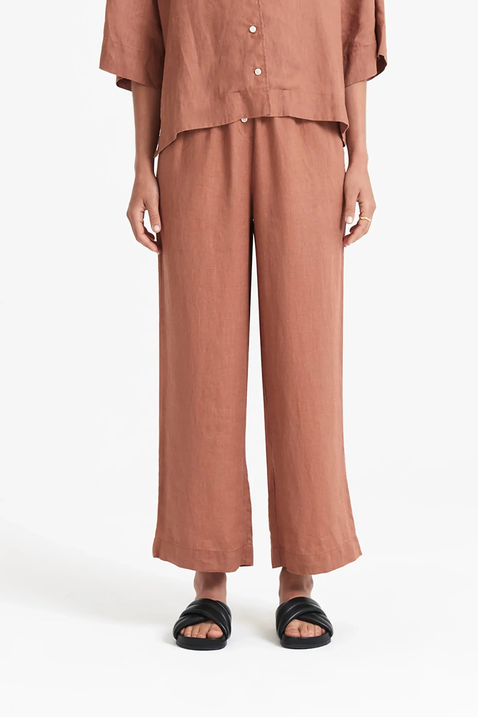 Linen Lounge Crop Pant Terracotta