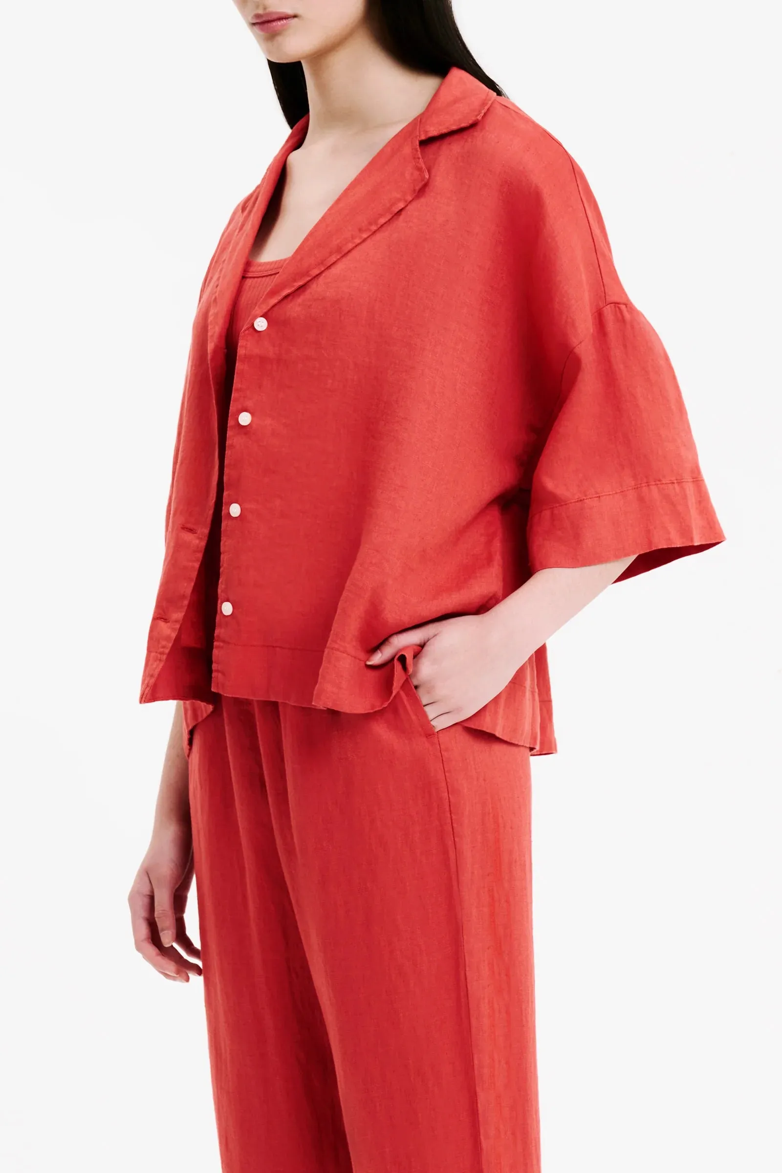Linen Lounge Shirt Coral
