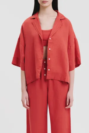 Linen Lounge Shirt Coral