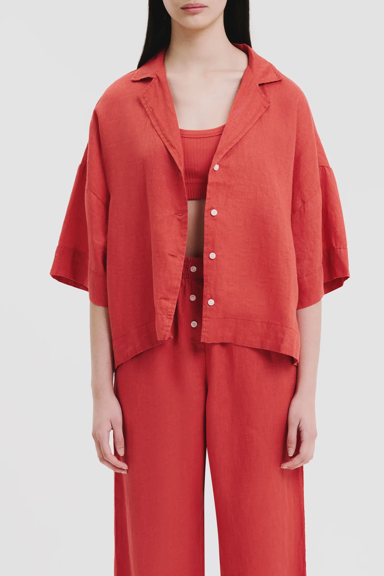 Linen Lounge Shirt Coral