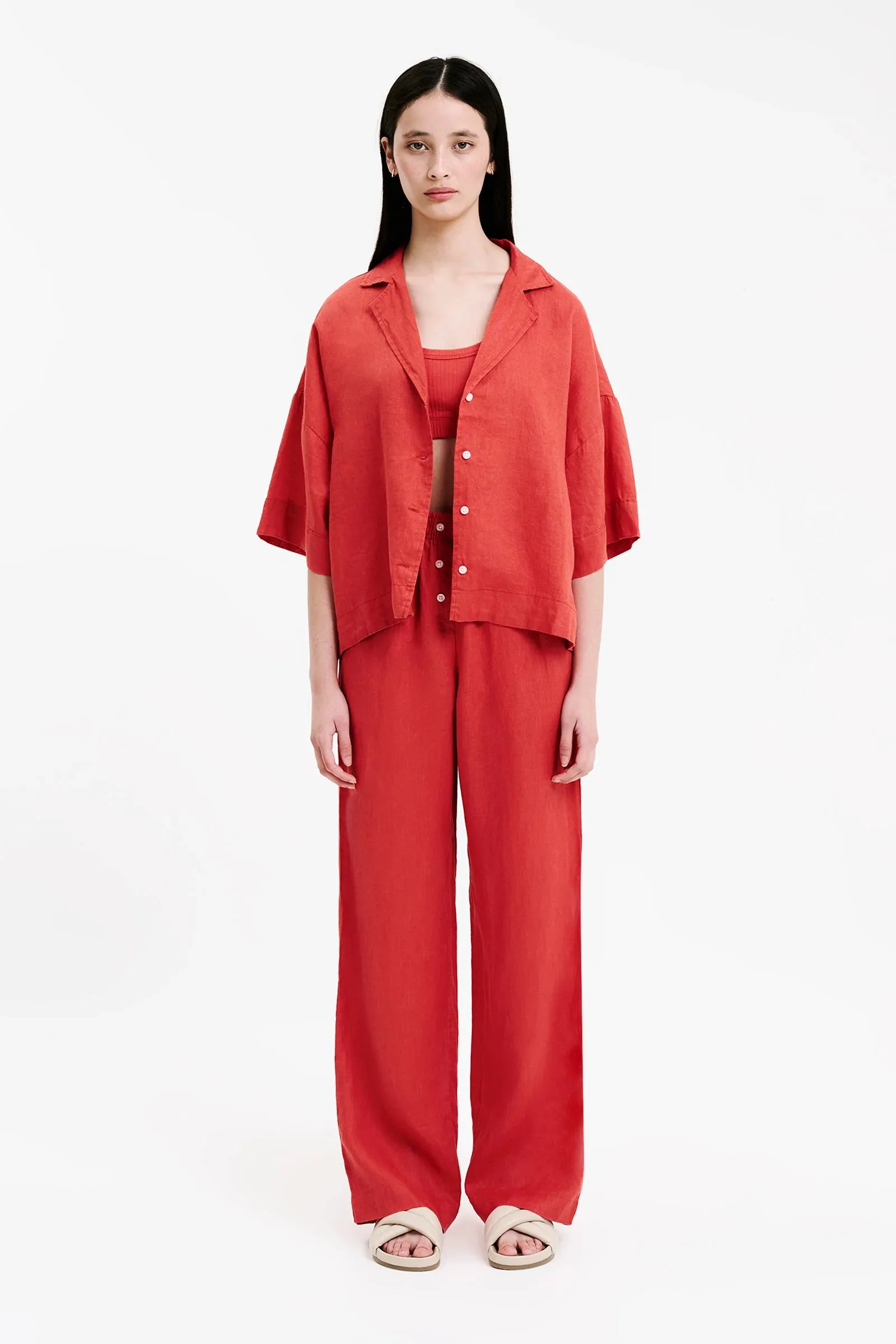 Linen Lounge Shirt Coral
