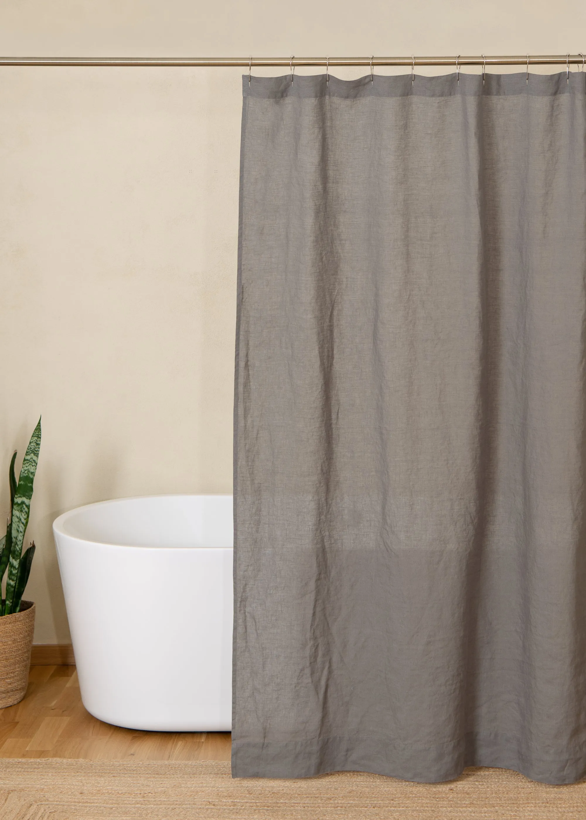 Linen shower curtain in dark grey