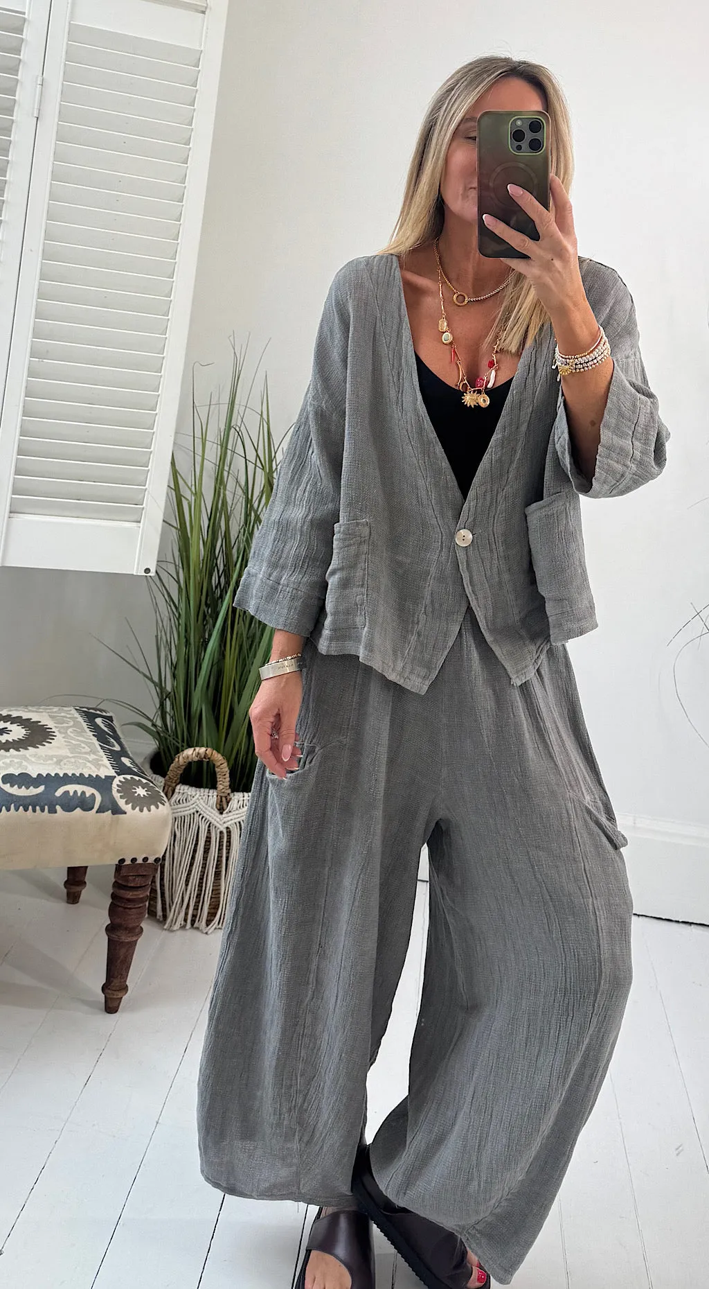 Linen Tea Bag Cropped Pant