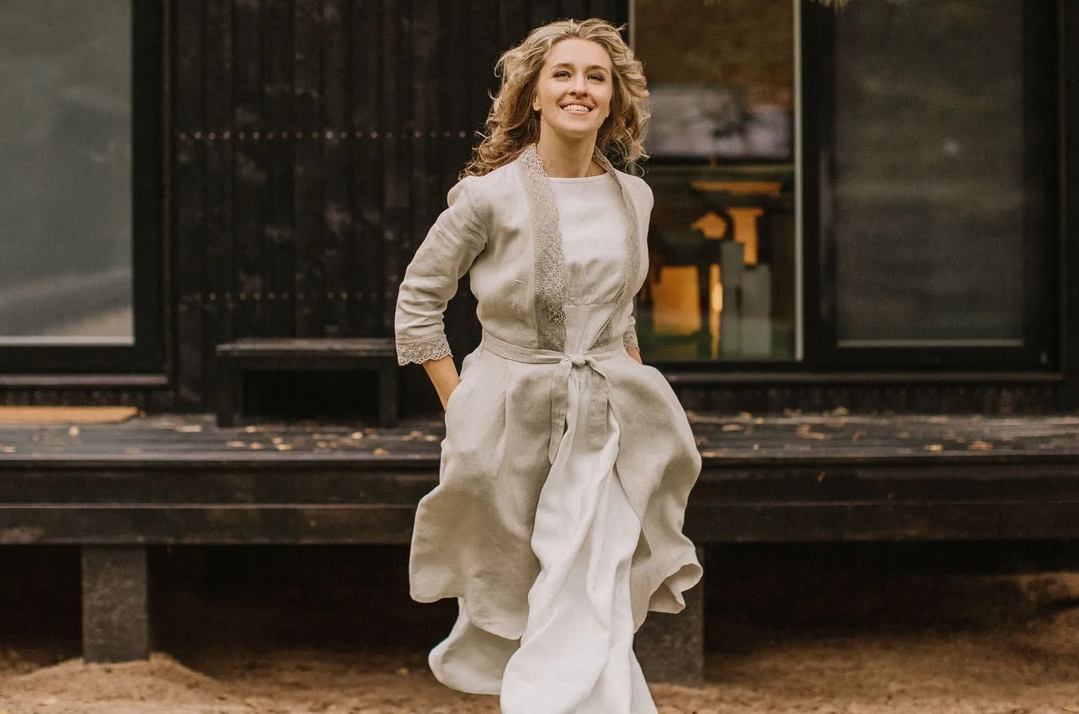 Linen Wedding Dress Coat With Lace
