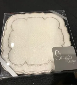 Linho Coaster Square White Platinum Set of 4