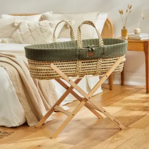 Little Green Sheep -Knitted Moses Basket and Static Stand Bundle - Juniper Knit
