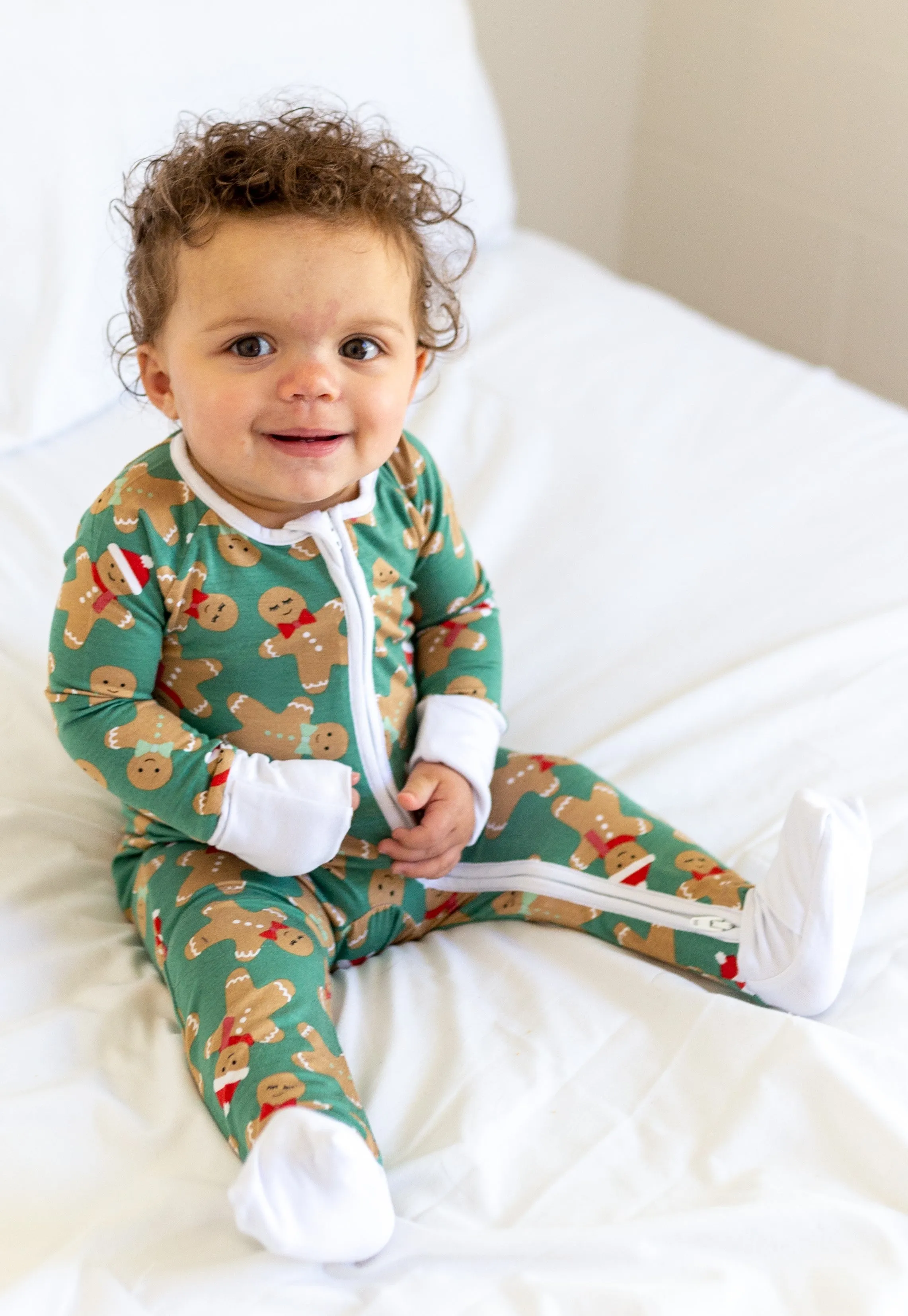 Little Sleepies Green Gingerbread Bamboo Convertible Romper/Sleeper