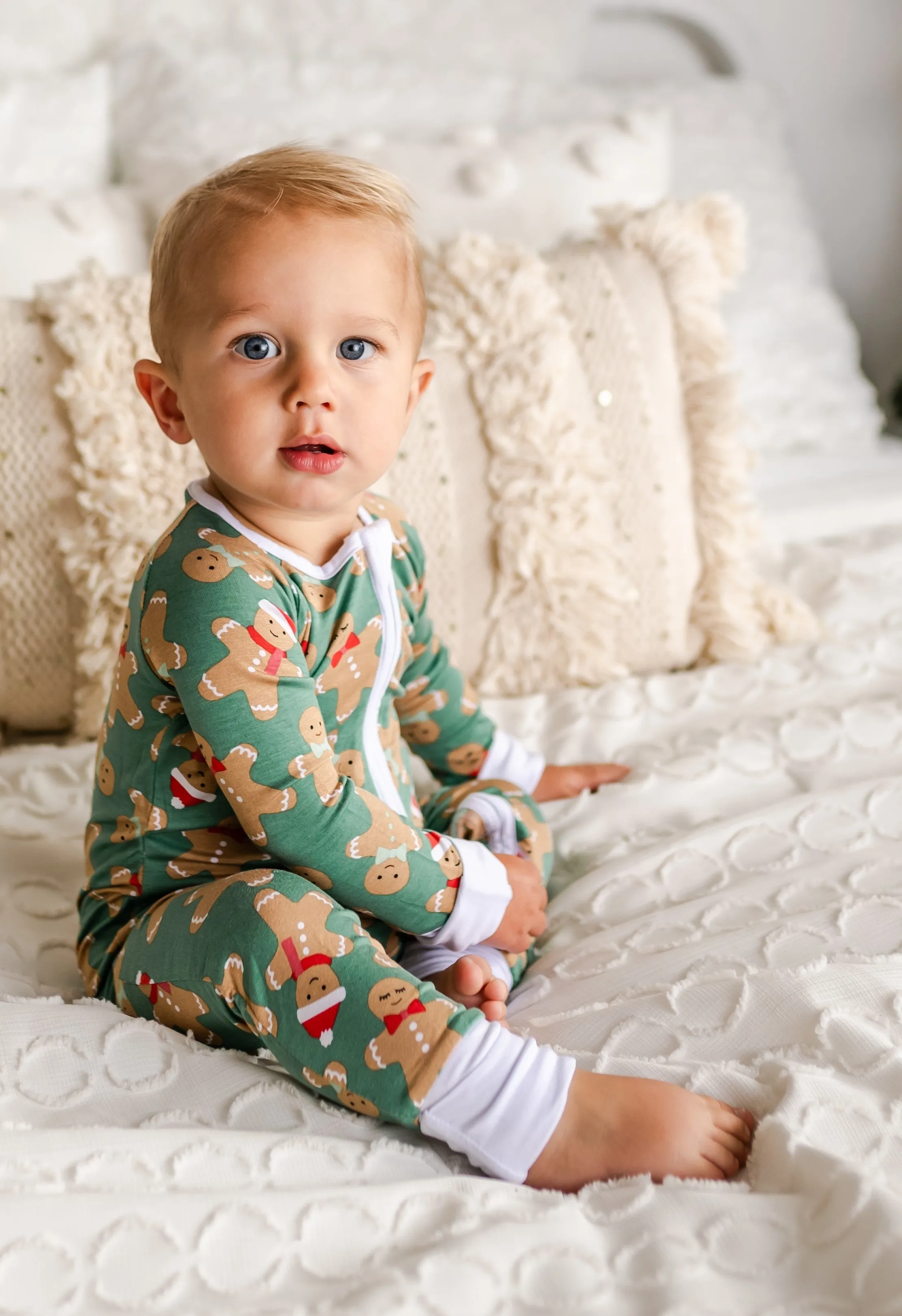 Little Sleepies Green Gingerbread Bamboo Convertible Romper/Sleeper