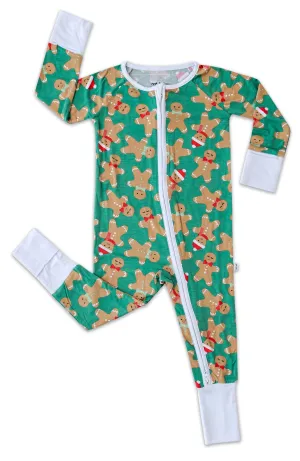 Little Sleepies Green Gingerbread Bamboo Convertible Romper/Sleeper