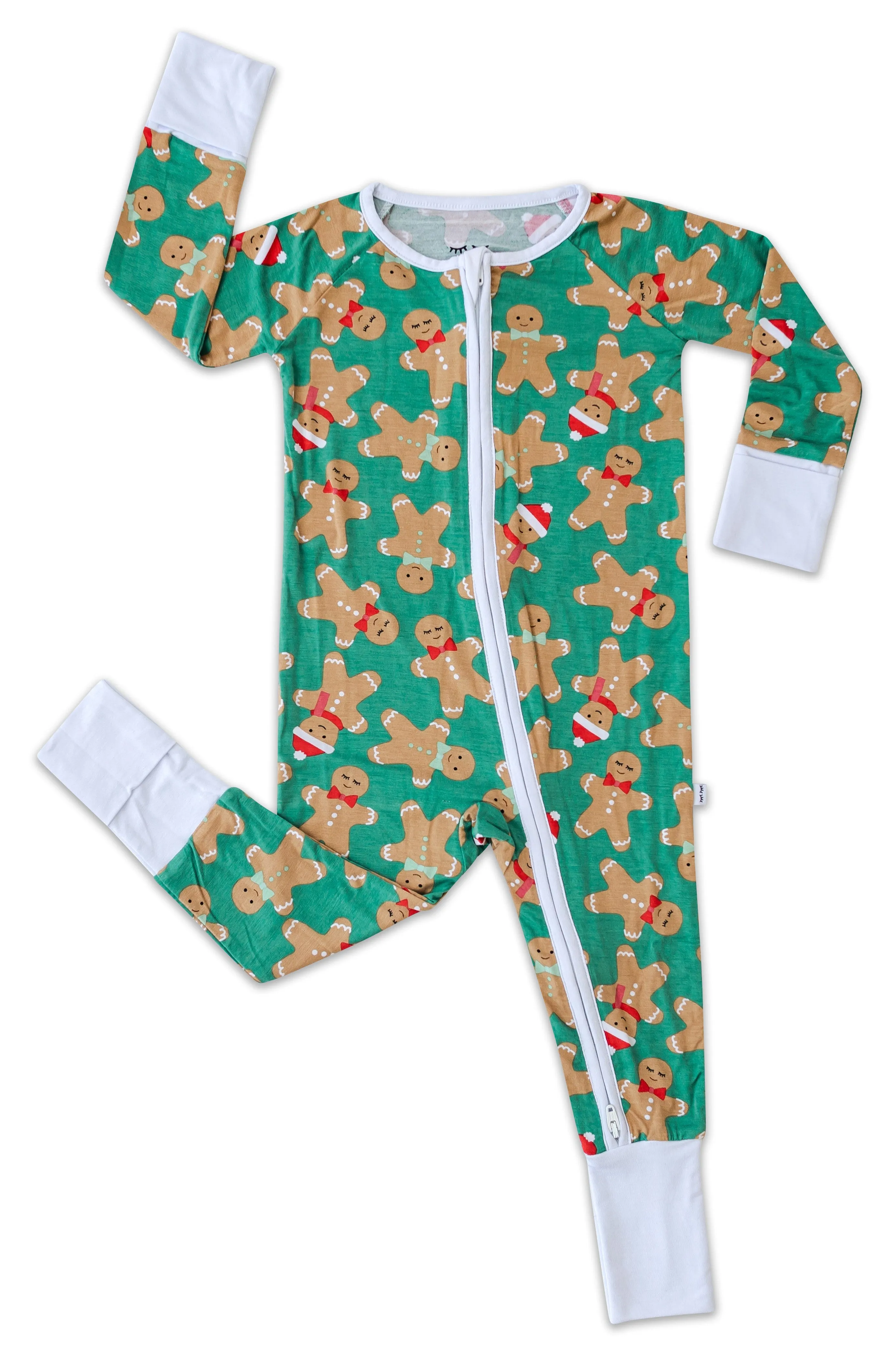 Little Sleepies Green Gingerbread Bamboo Convertible Romper/Sleeper