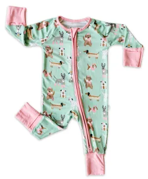 Little Sleepies Puppy Love Convertible Romper/Sleeper - Aqua