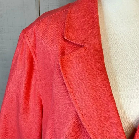 LL Bean 100% Linen Blazer Jacket Size 24W 2X Notched 3-Button Career Coral Pink