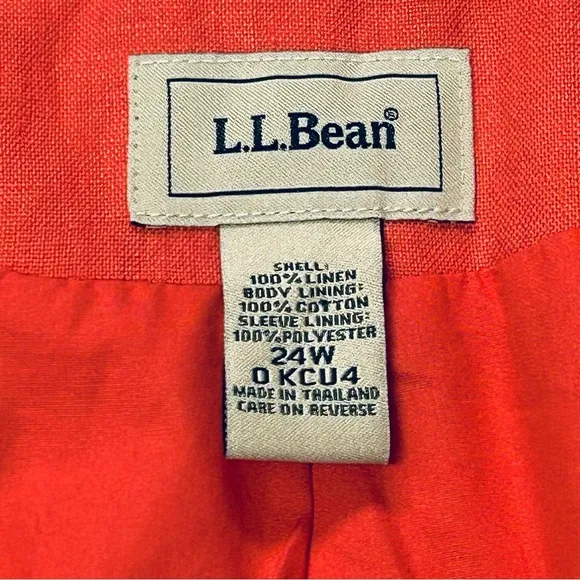 LL Bean 100% Linen Blazer Jacket Size 24W 2X Notched 3-Button Career Coral Pink