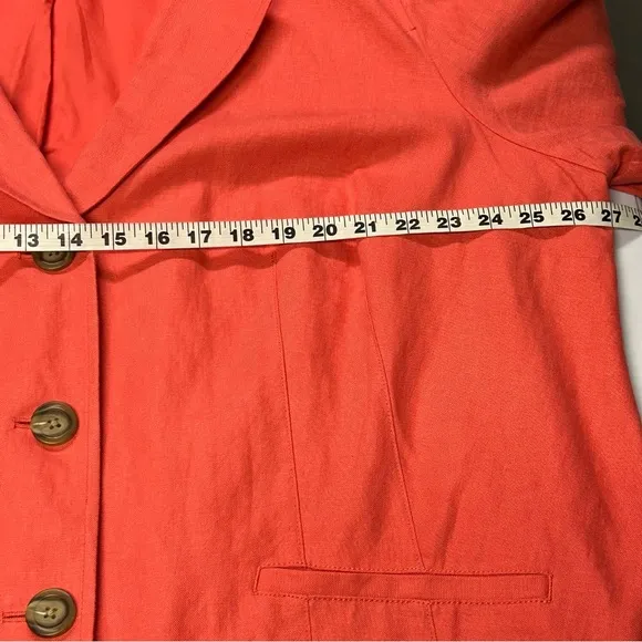 LL Bean 100% Linen Blazer Jacket Size 24W 2X Notched 3-Button Career Coral Pink