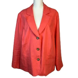 LL Bean 100% Linen Blazer Jacket Size 24W 2X Notched 3-Button Career Coral Pink