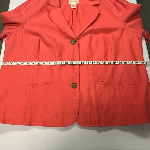 LL Bean 100% Linen Blazer Jacket Size 24W 2X Notched 3-Button Career Coral Pink