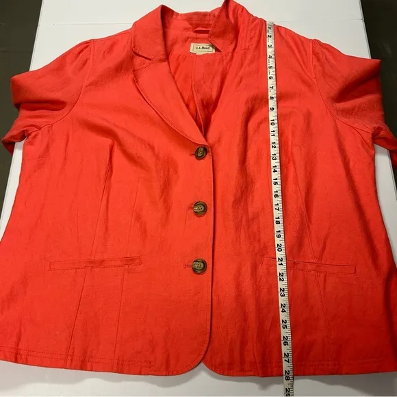 LL Bean 100% Linen Blazer Jacket Size 24W 2X Notched 3-Button Career Coral Pink