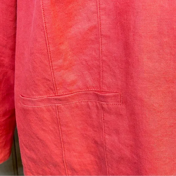 LL Bean 100% Linen Blazer Jacket Size 24W 2X Notched 3-Button Career Coral Pink