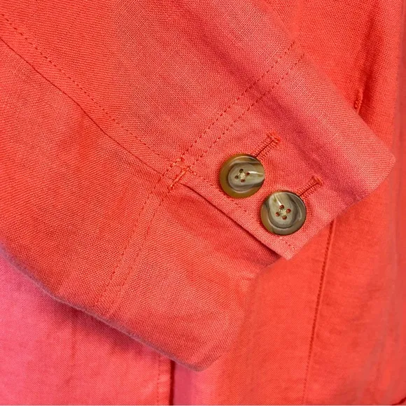 LL Bean 100% Linen Blazer Jacket Size 24W 2X Notched 3-Button Career Coral Pink