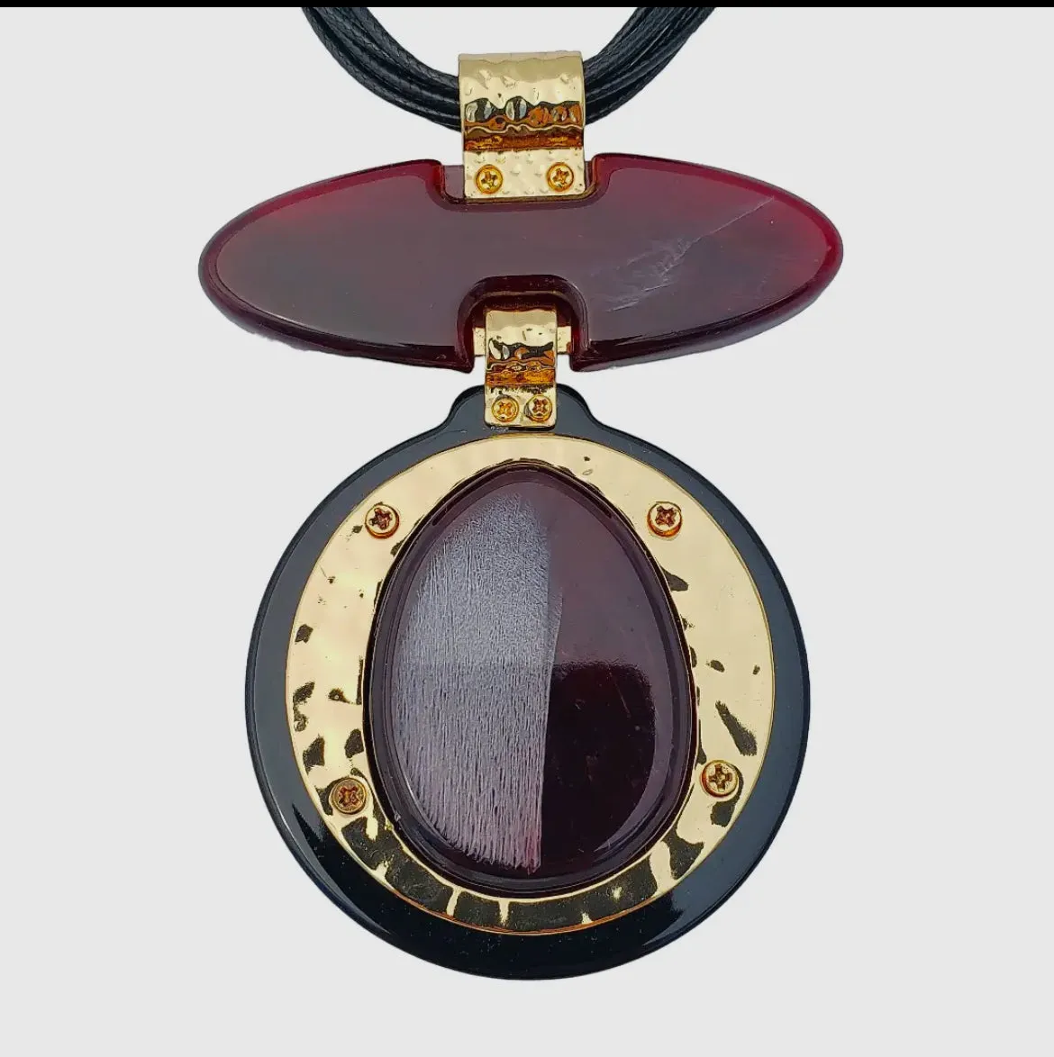 Long Burgundy Enamel Geometric Pendant