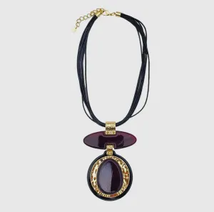 Long Burgundy Enamel Geometric Pendant
