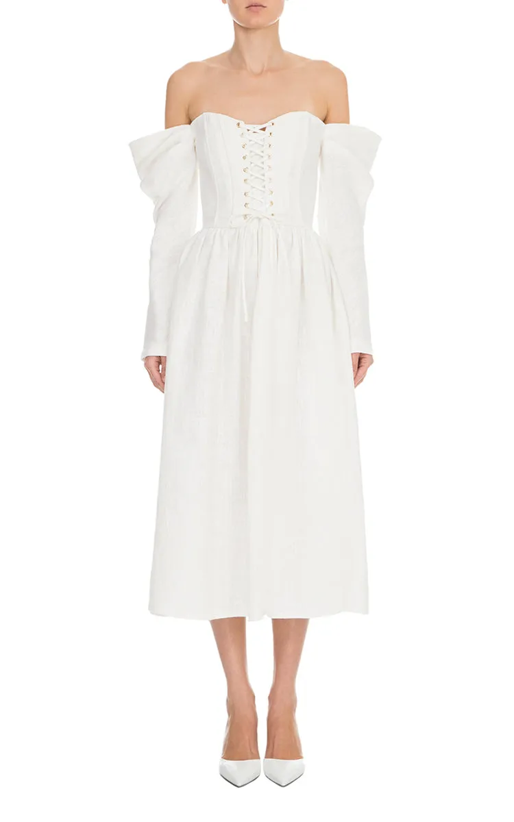 Long Sleeve Linen Corset Dress