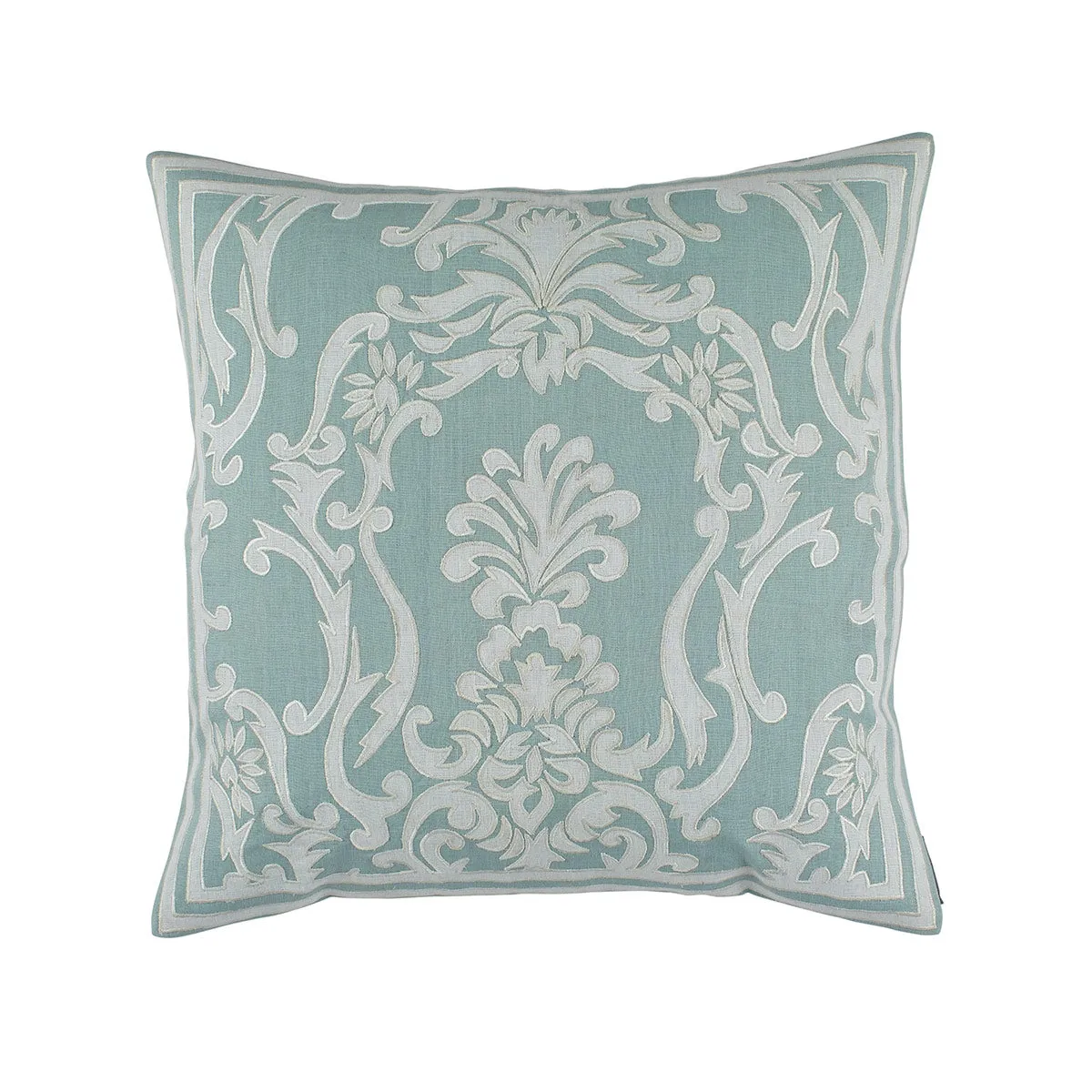 Louie Sq Pillow Spa Linen / White Linen Appliqué 22X22 (Insert Included)