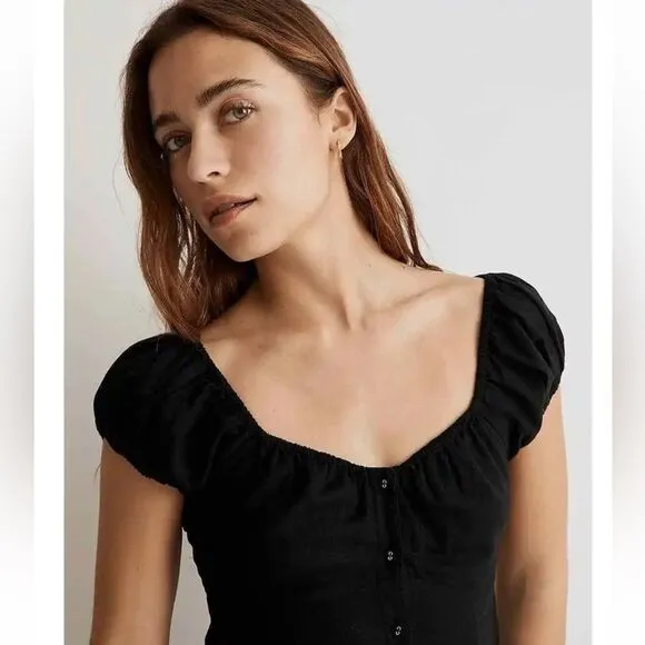 Madewell NWT Margie Mini Dress Size 14 Cap Sleeves in True Black