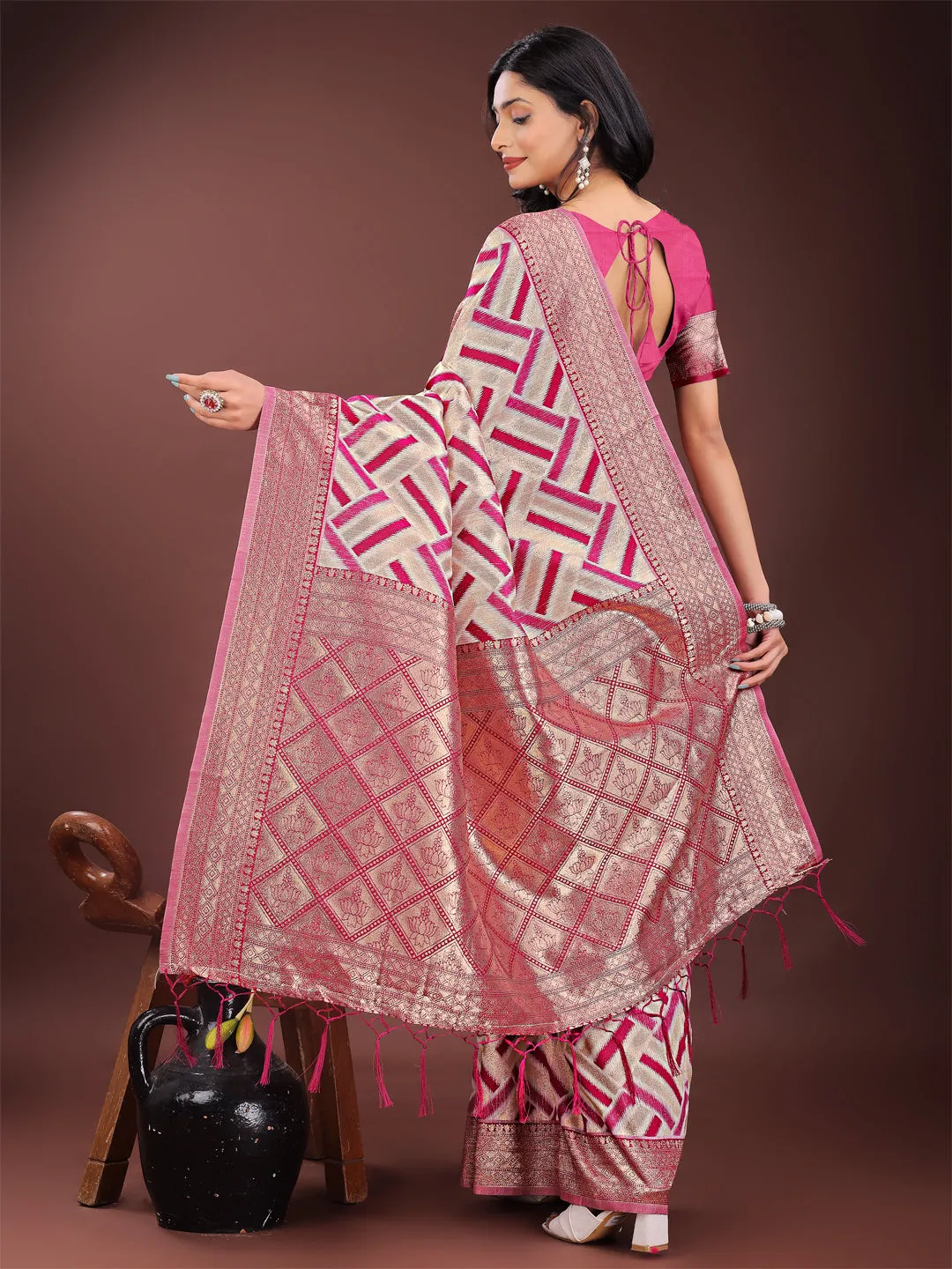 Magenta Pink Linen Cotton Saree