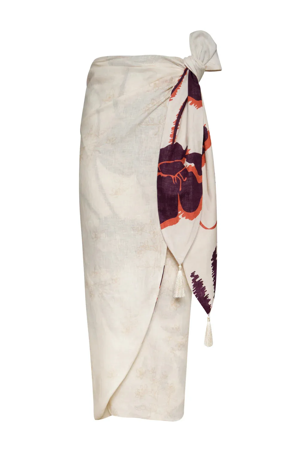 Mapara Linen Skirt Ecru Purple Gladiolos