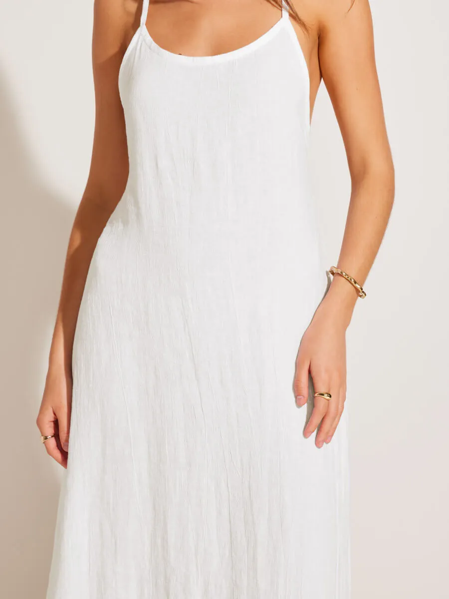 Mari Maxi Dress in White Crinkle Linen