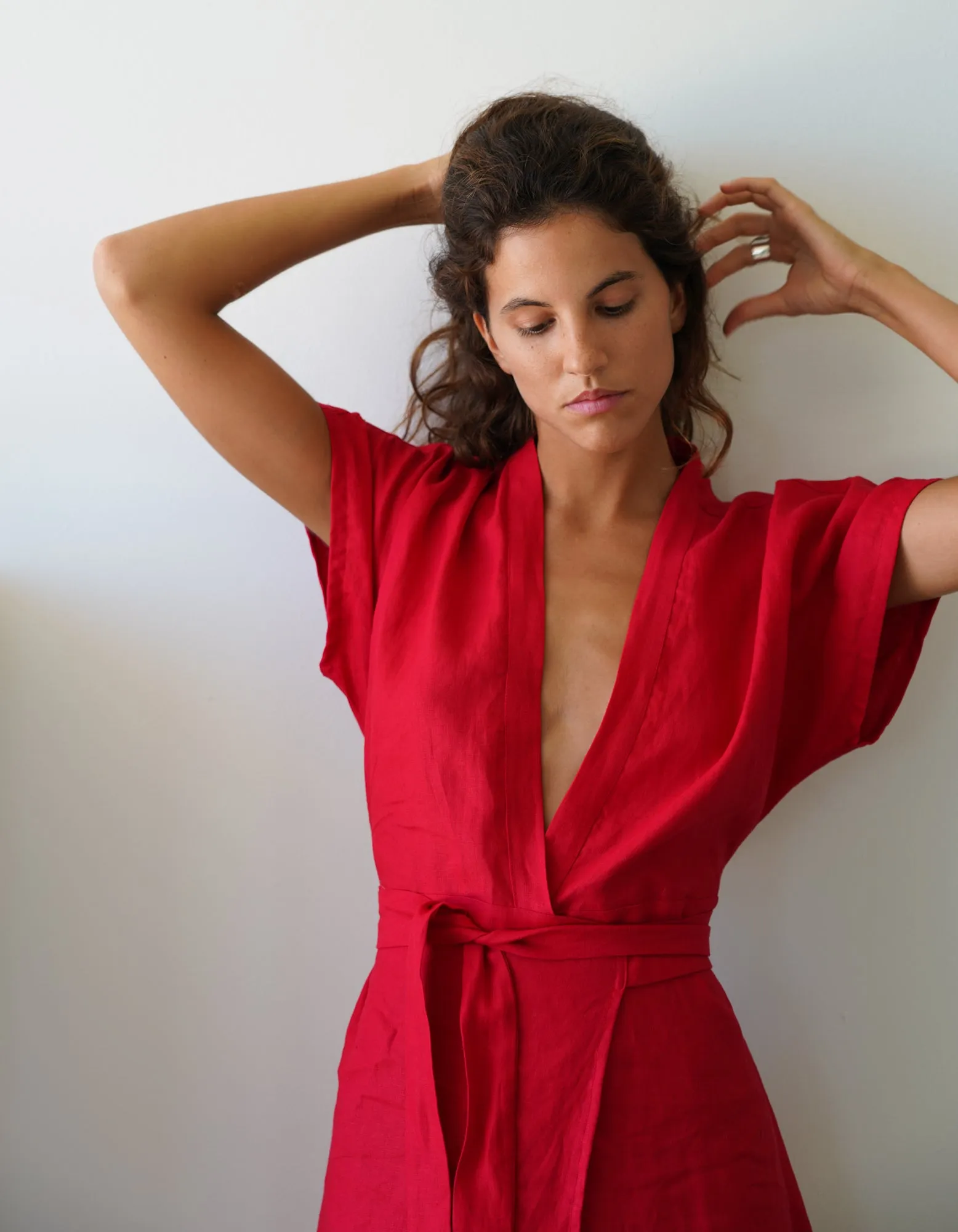 Maria Linen Dress in Carmen Red