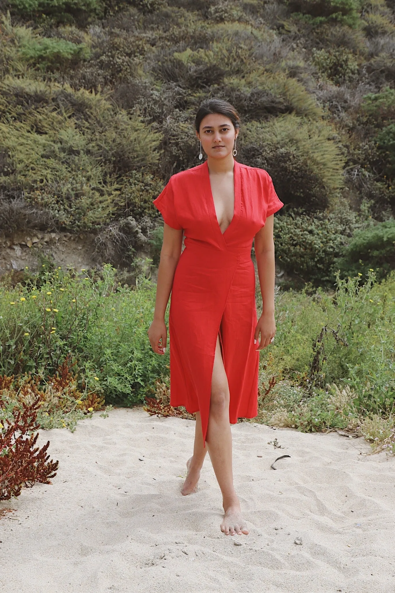 Maria Linen Dress in Carmen Red