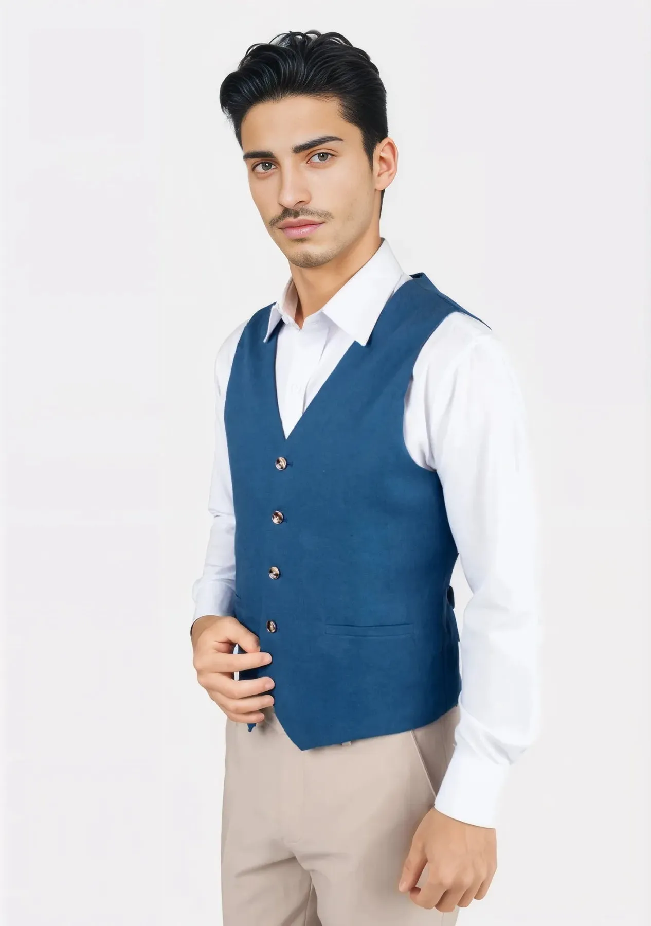 Marine Blue Linen Vest