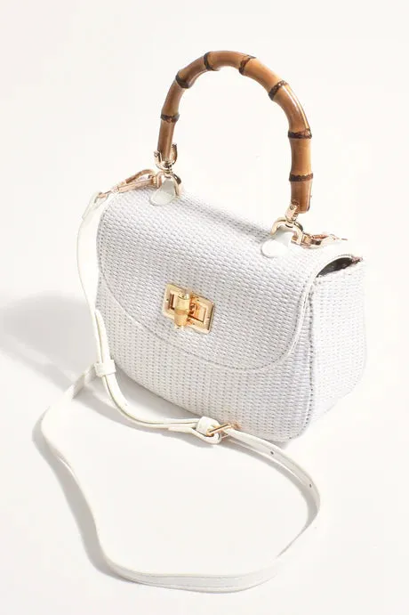 MARISSA WOVEN BAMBOO CURVED MINI BAG (WHITE)
