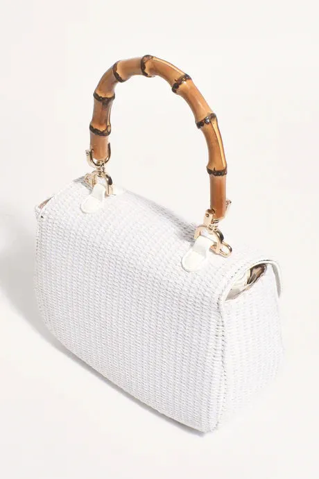MARISSA WOVEN BAMBOO CURVED MINI BAG (WHITE)